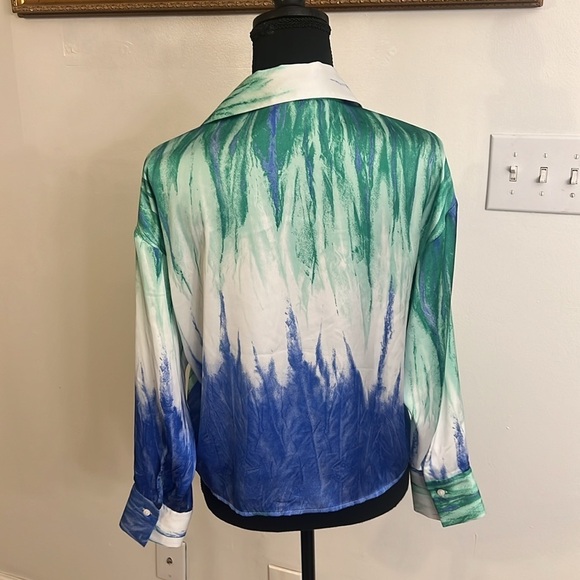 Zara Watercolor Button Down Blouse, Sz. S. - Picture 5 of 13